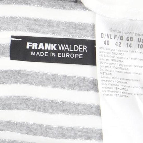 Frank Walder Womens Grey Striped Studded V-Neck T-Shirt Size 14