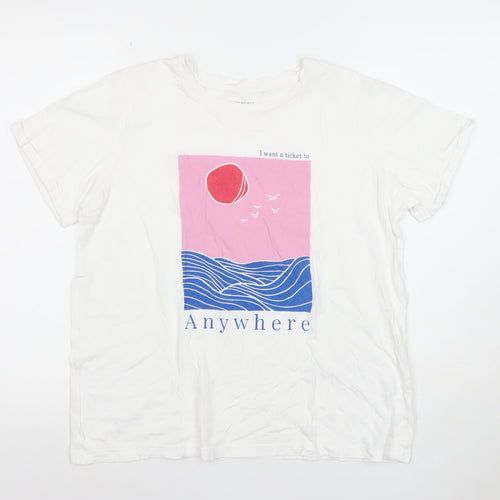 Dunnes Stores Women's White Graphic Anywhere T-Shirt Size M