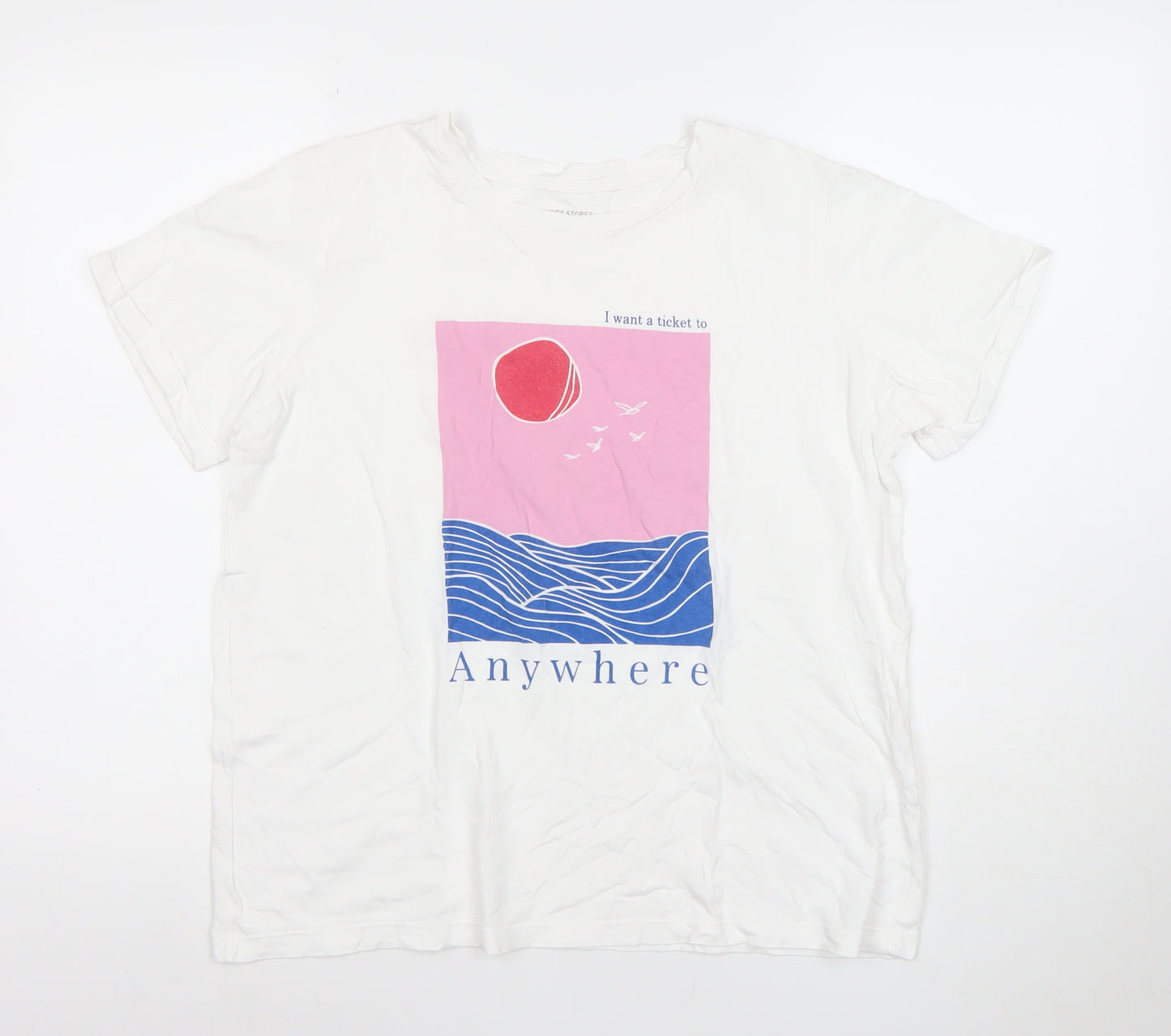 Dunnes Stores Women's White Graphic Anywhere T-Shirt Size M