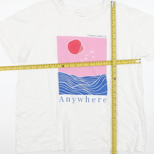 Dunnes Stores Women's White Graphic Anywhere T-Shirt Size M