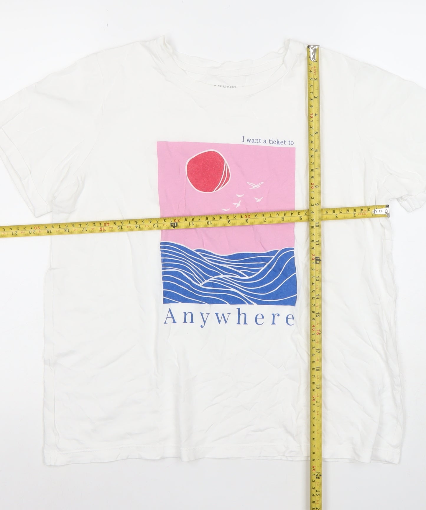 Dunnes Stores Women's White Graphic Anywhere T-Shirt Size M