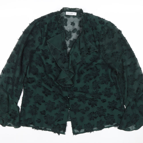 Gallery Women’s Green Floral Ruffle Chiffon Blouse Size 10