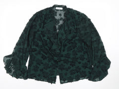 Gallery Women’s Green Floral Ruffle Chiffon Blouse Size 10