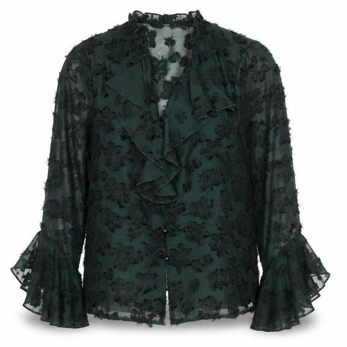 Gallery Women’s Green Floral Ruffle Chiffon Blouse Size 10