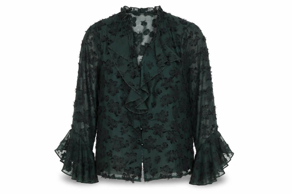 Gallery Women’s Green Floral Ruffle Chiffon Blouse Size 10