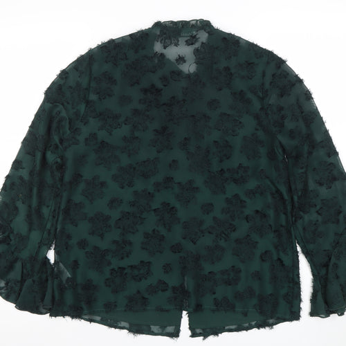 Gallery Women’s Green Floral Ruffle Chiffon Blouse Size 10
