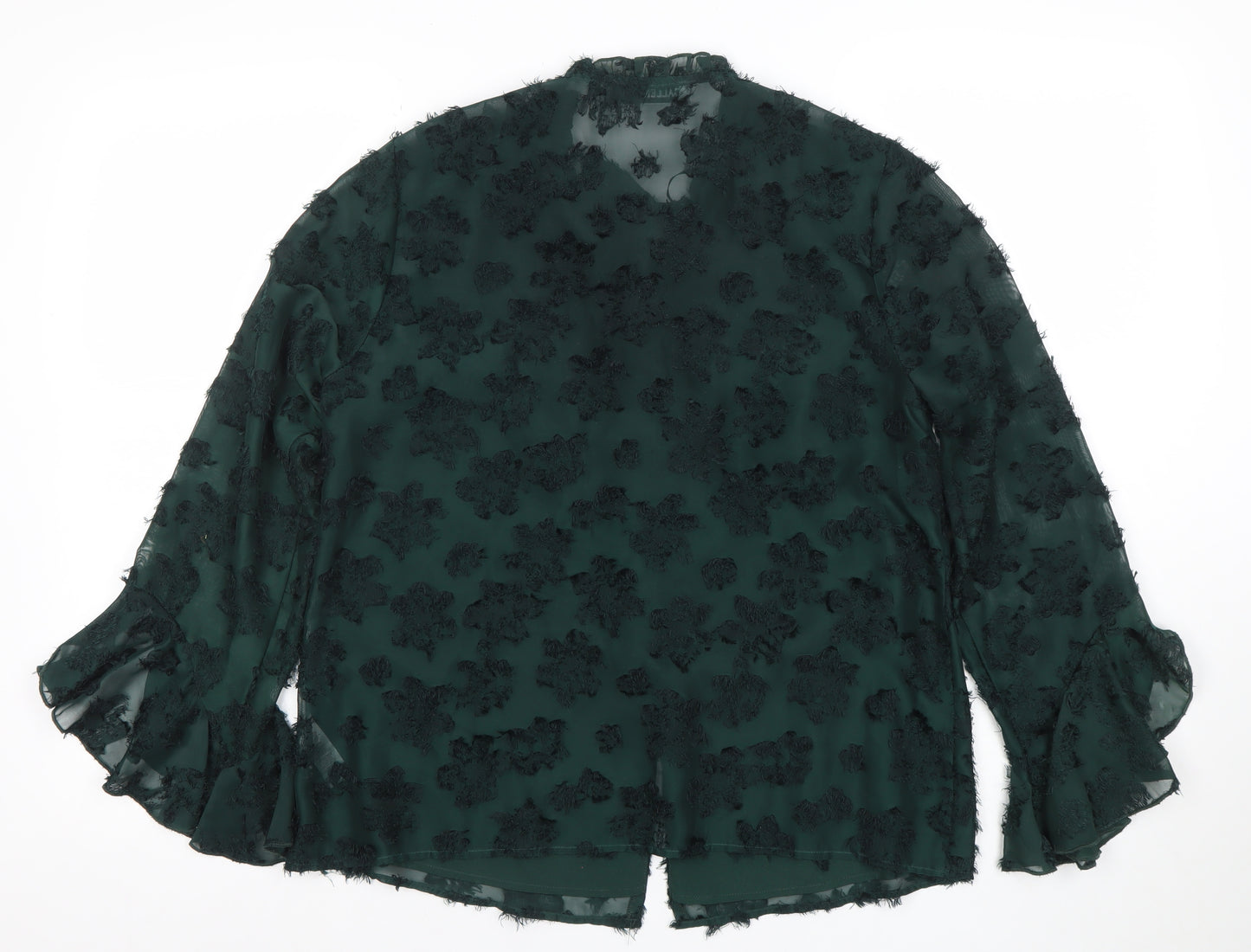 Gallery Women’s Green Floral Ruffle Chiffon Blouse Size 10