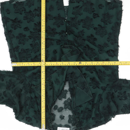 Gallery Women’s Green Floral Ruffle Chiffon Blouse Size 10