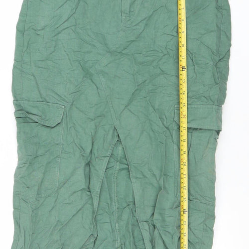 Zara Womens Green Cargo Midi Skirt Size M Linen Cotton