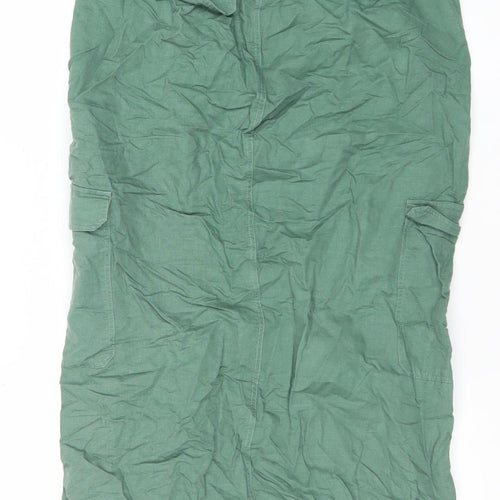 Zara Womens Green Cargo Midi Skirt Size M Linen Cotton