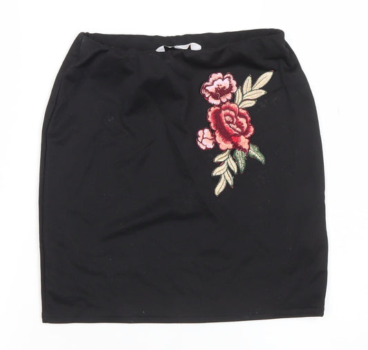 Blue Inc Women’s Black Floral Embroidered Pencil Skirt Size 6