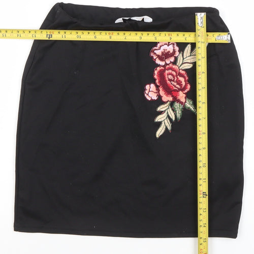 Blue Inc Women’s Black Floral Embroidered Pencil Skirt Size 6