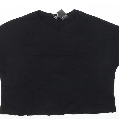 JWILLIAMS Womens Black Cotton Ruffle Sleeve Relaxed Fit T-Shirt Size 26