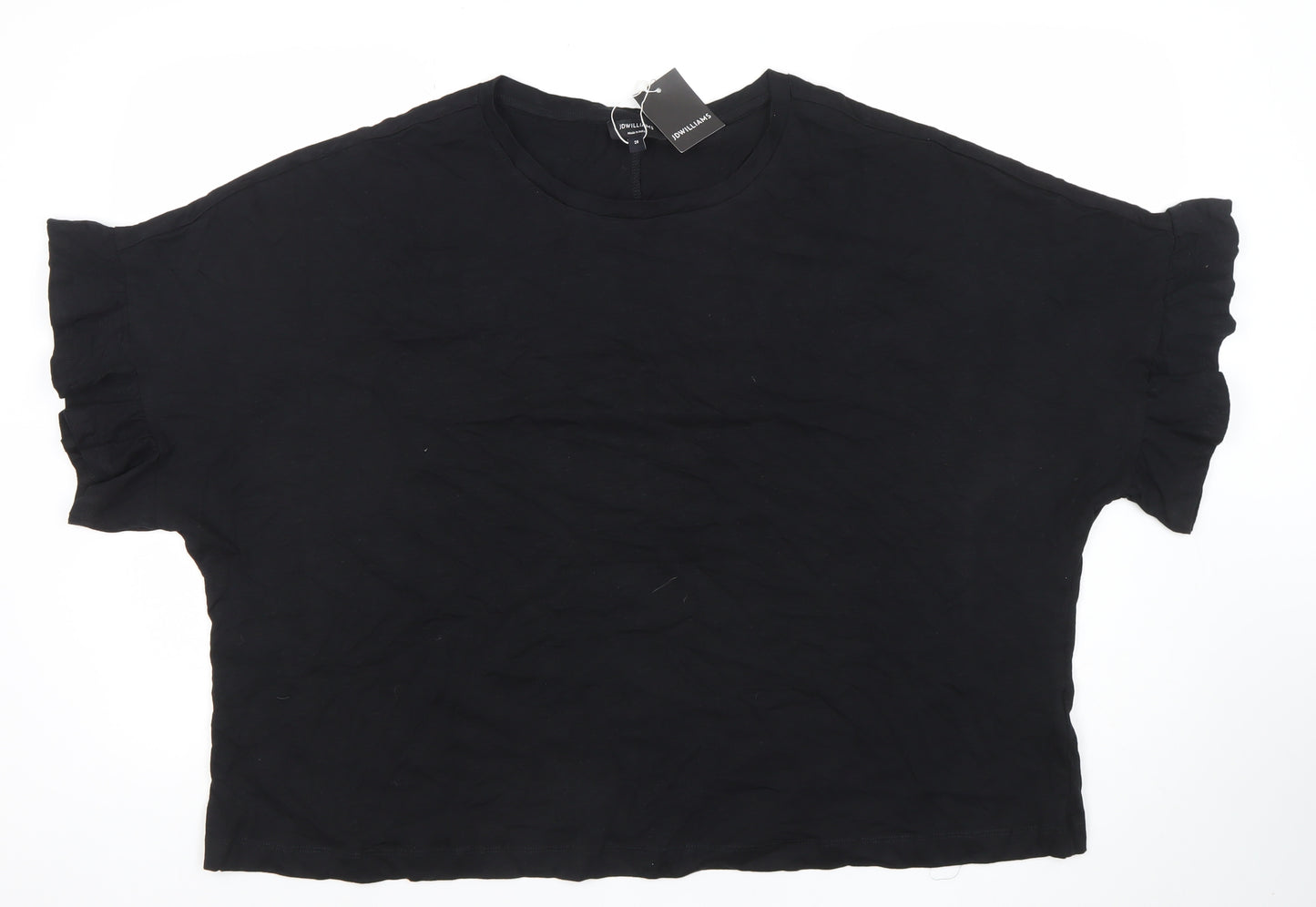 JWILLIAMS Womens Black Cotton Ruffle Sleeve Relaxed Fit T-Shirt Size 26