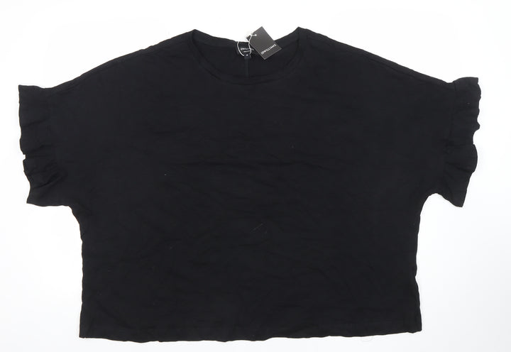 JWILLIAMS Womens Black Cotton Ruffle Sleeve Relaxed Fit T-Shirt Size 26