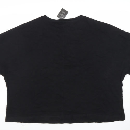 JWILLIAMS Womens Black Cotton Ruffle Sleeve Relaxed Fit T-Shirt Size 26