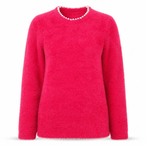 Savida Women Pink XS Beaded Crew Neck Fluffy Jumper