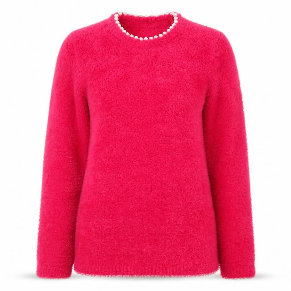 Savida Women Pink XS Beaded Crew Neck Fluffy Jumper