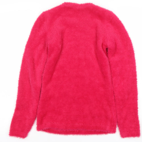 Savida Women Pink XS Beaded Crew Neck Fluffy Jumper