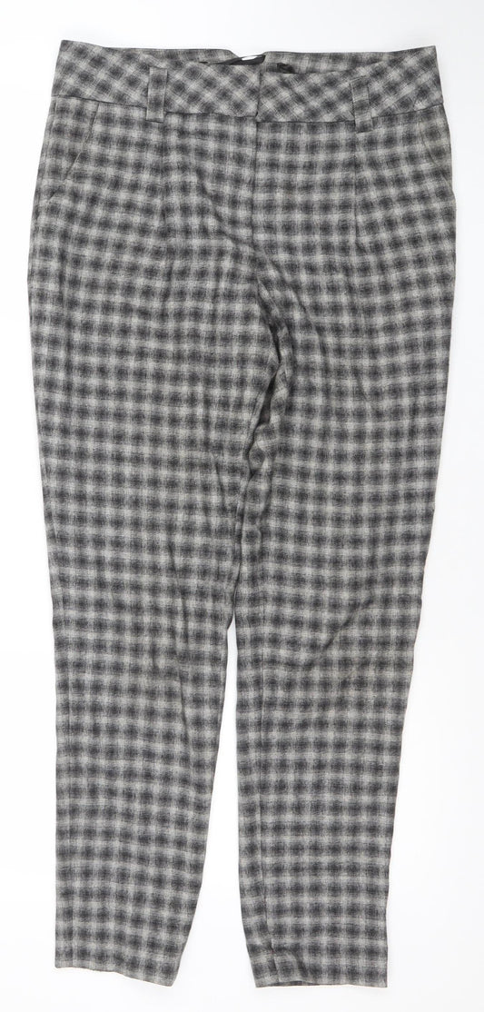 More & More Women’s Grey Check Wool Blend Straight Leg Trousers Size 8