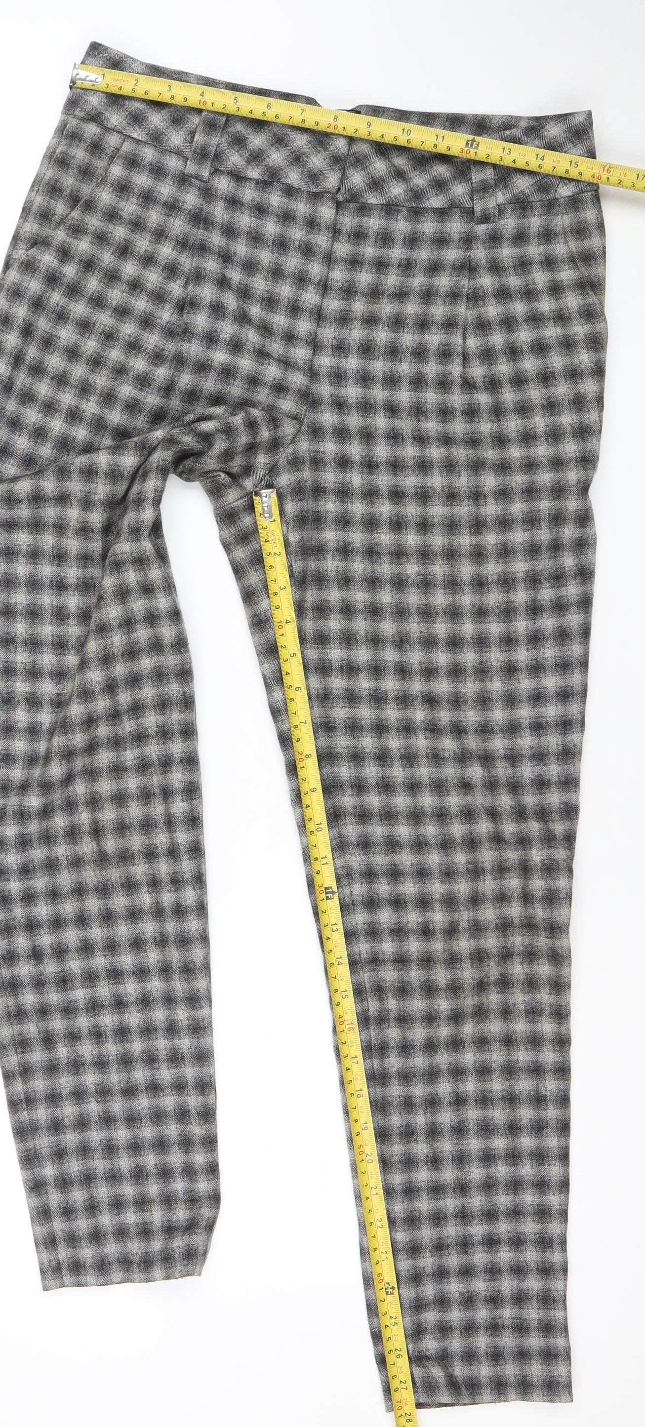 More & More Women’s Grey Check Wool Blend Straight Leg Trousers Size 8