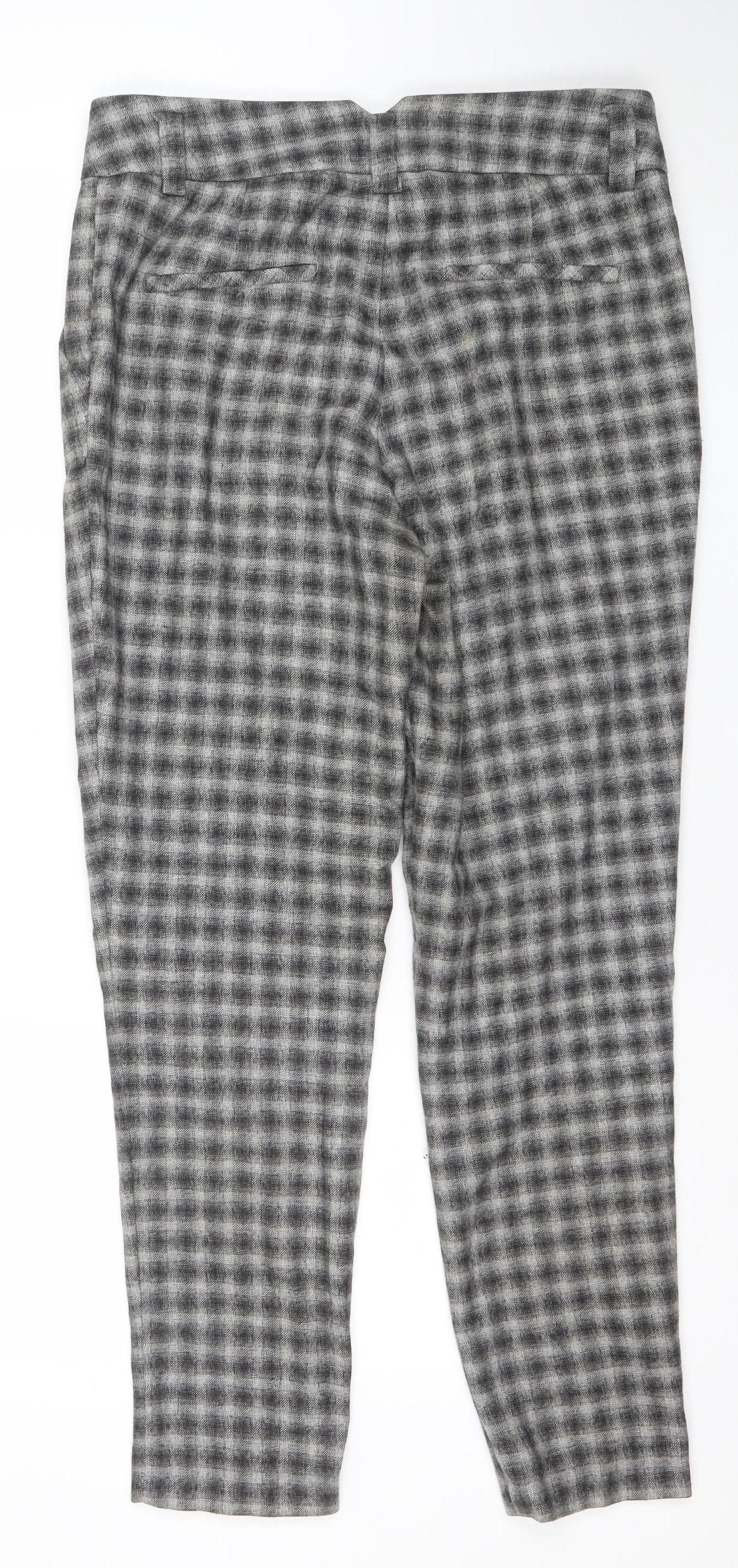 More & More Women’s Grey Check Wool Blend Straight Leg Trousers Size 8