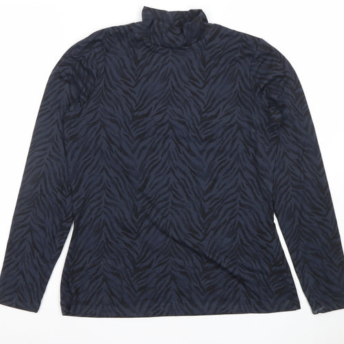 Dunnes Women Blue Animal Print Roll Neck Long Sleeve Jersey Top M