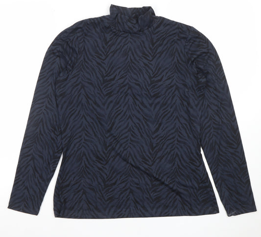 Dunnes Women Blue Animal Print Roll Neck Long Sleeve Jersey Top M