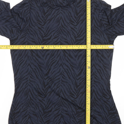 Dunnes Women Blue Animal Print Roll Neck Long Sleeve Jersey Top M