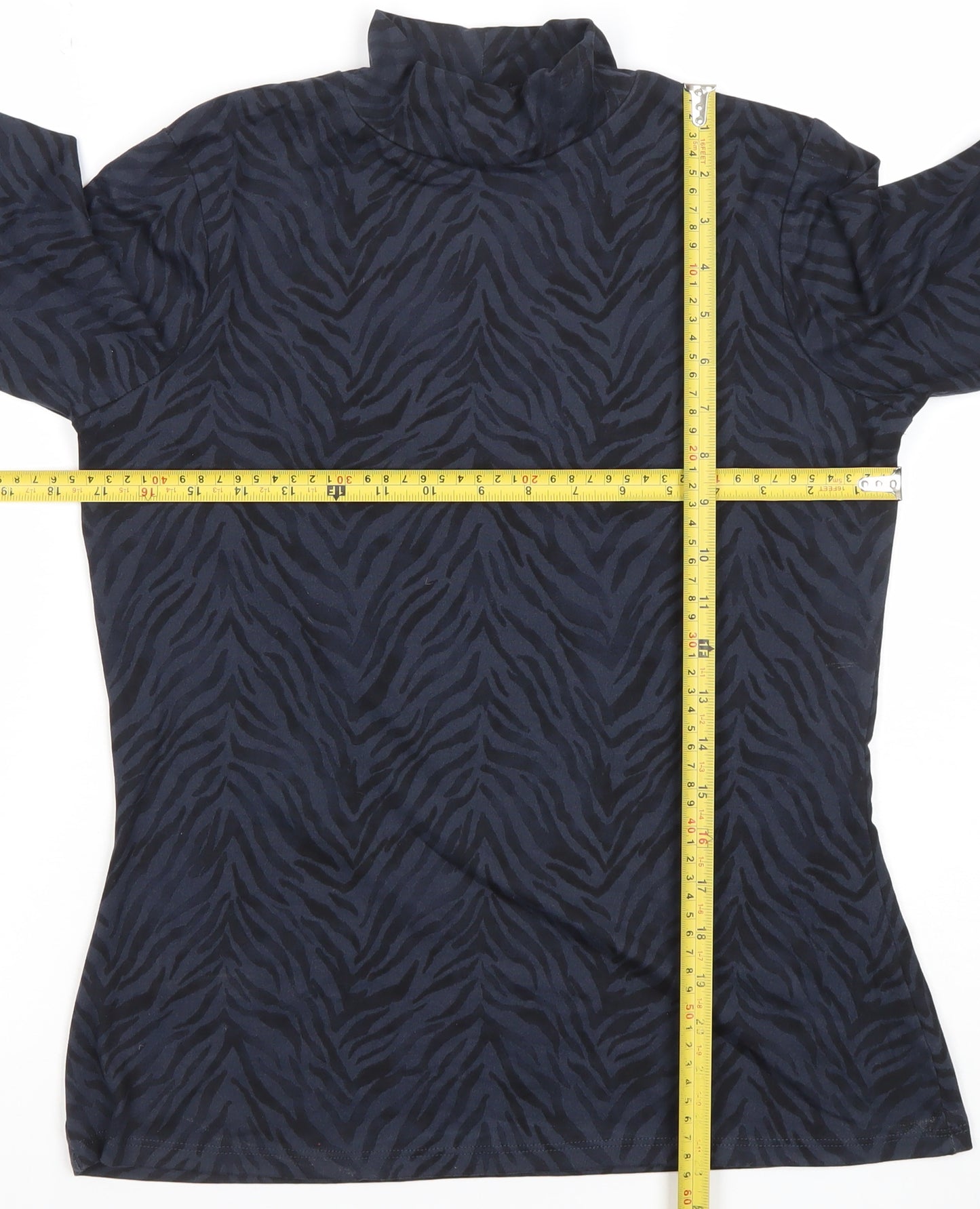 Dunnes Women Blue Animal Print Roll Neck Long Sleeve Jersey Top M