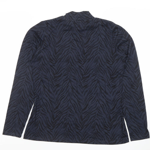 Dunnes Women Blue Animal Print Roll Neck Long Sleeve Jersey Top M
