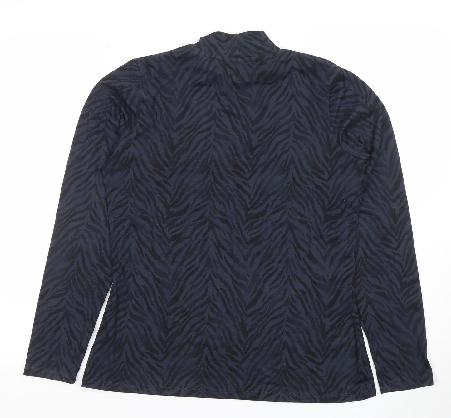 Dunnes Women Blue Animal Print Roll Neck Long Sleeve Jersey Top M