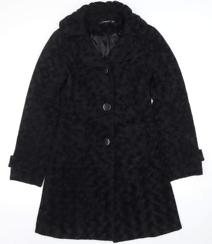 Atmosphere Women's Black Faux Fur Mid-Length Overcoat Size 10