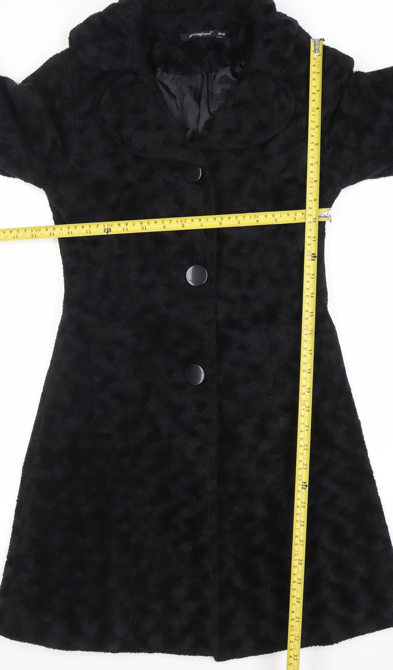 Atmosphere Women's Black Faux Fur Mid-Length Overcoat Size 10