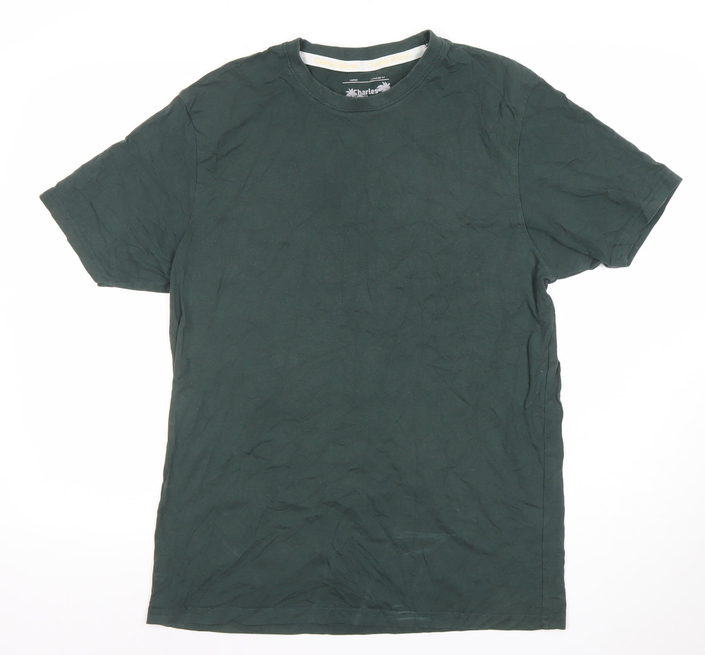 Charles Wilson Men's Green Regular Fit Cotton Crew Neck T-Shirt Size L