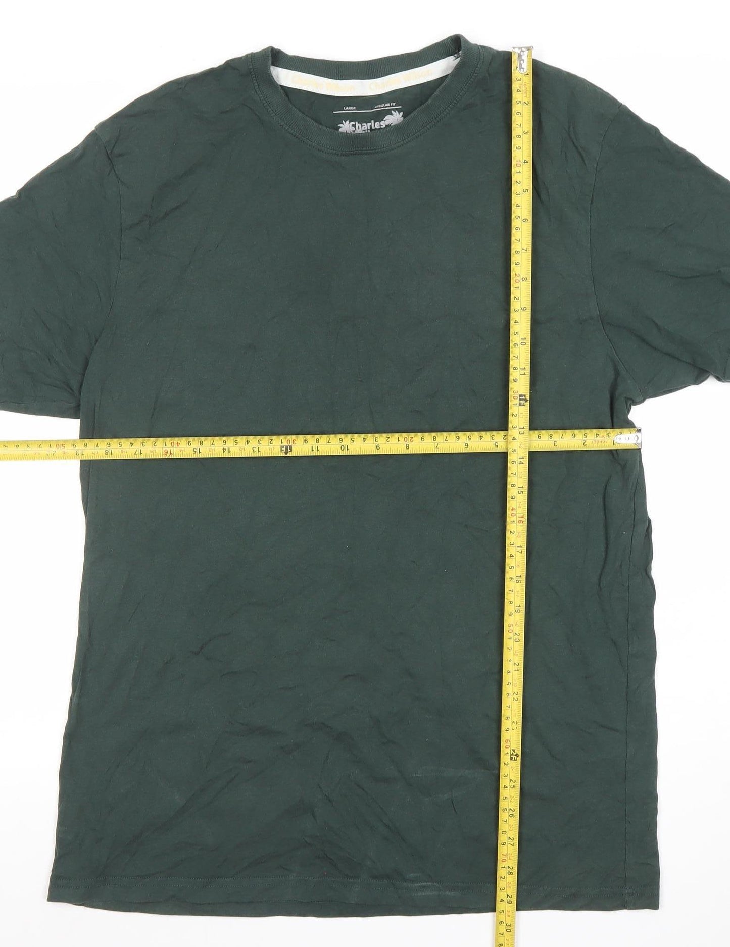 Charles Wilson Men's Green Regular Fit Cotton Crew Neck T-Shirt Size L
