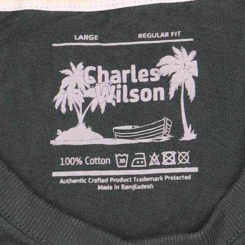 Charles Wilson Men's Green Regular Fit Cotton Crew Neck T-Shirt Size L