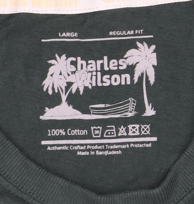 Charles Wilson Men's Green Regular Fit Cotton Crew Neck T-Shirt Size L