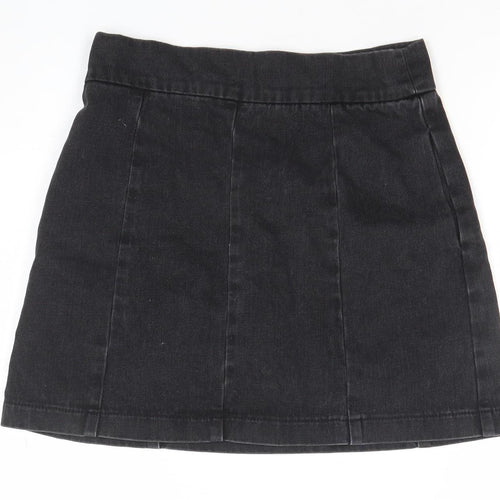 Topshop Women’s Black Denim A-Line Mini Skirt Size 8 Zip Detail