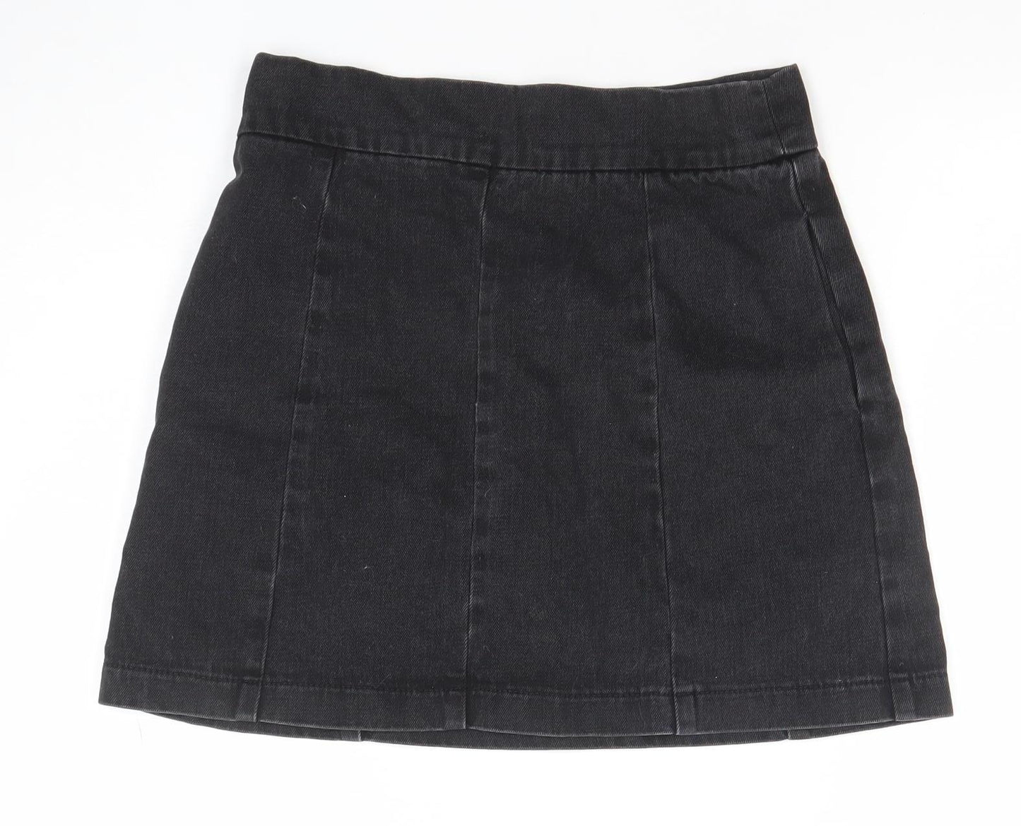 Topshop Women’s Black Denim A-Line Mini Skirt Size 8 Zip Detail
