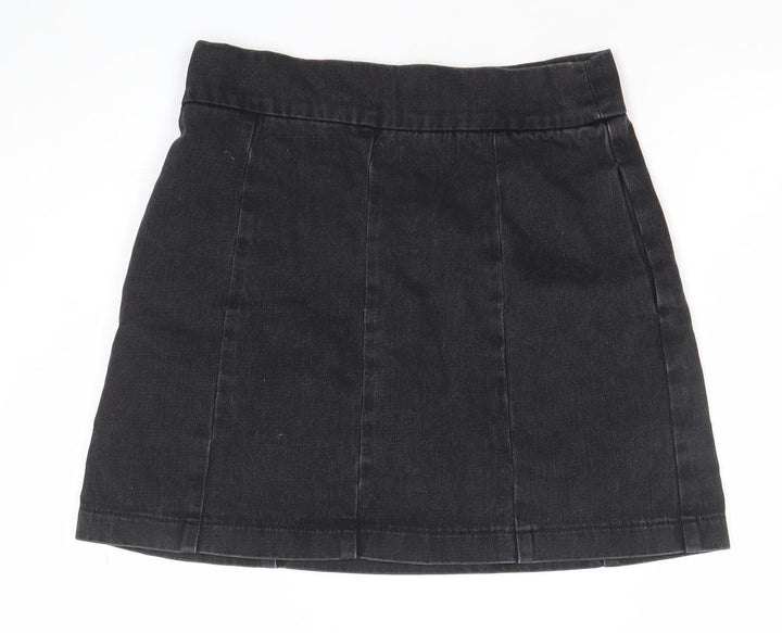 Topshop Women’s Black Denim A-Line Mini Skirt Size 8 Zip Detail