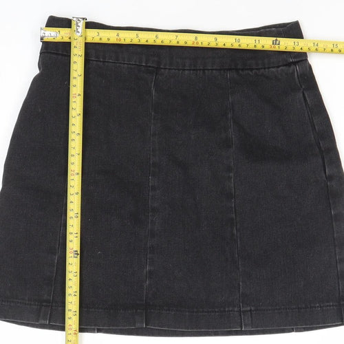 Topshop Women’s Black Denim A-Line Mini Skirt Size 8 Zip Detail