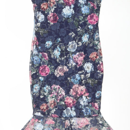 Cotton Club London Women's Multicoloured Floral Mermaid Midi Dress Size 12