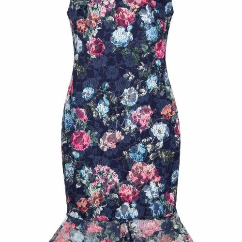 Cotton Club London Women's Multicoloured Floral Mermaid Midi Dress Size 12