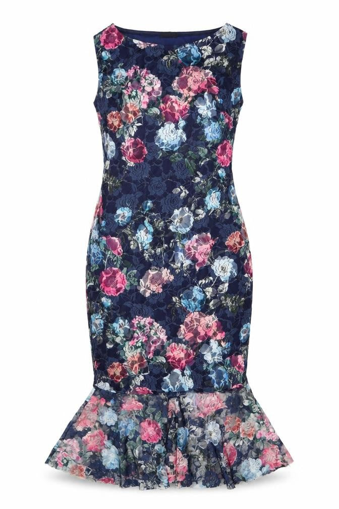 Cotton Club London Women's Multicoloured Floral Mermaid Midi Dress Size 12