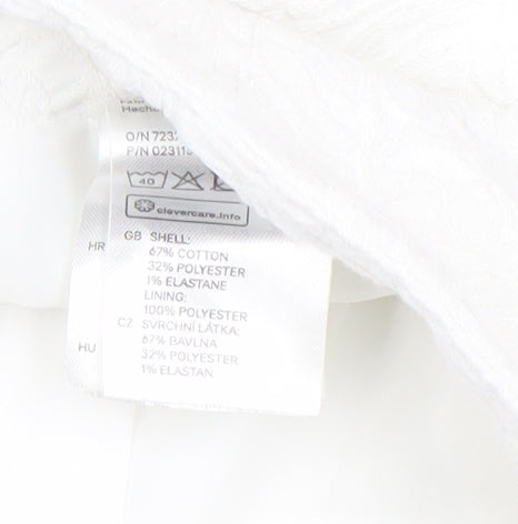 H&M Women White Cotton Blend Pencil Skirt Size 14 Lined Zip Detail