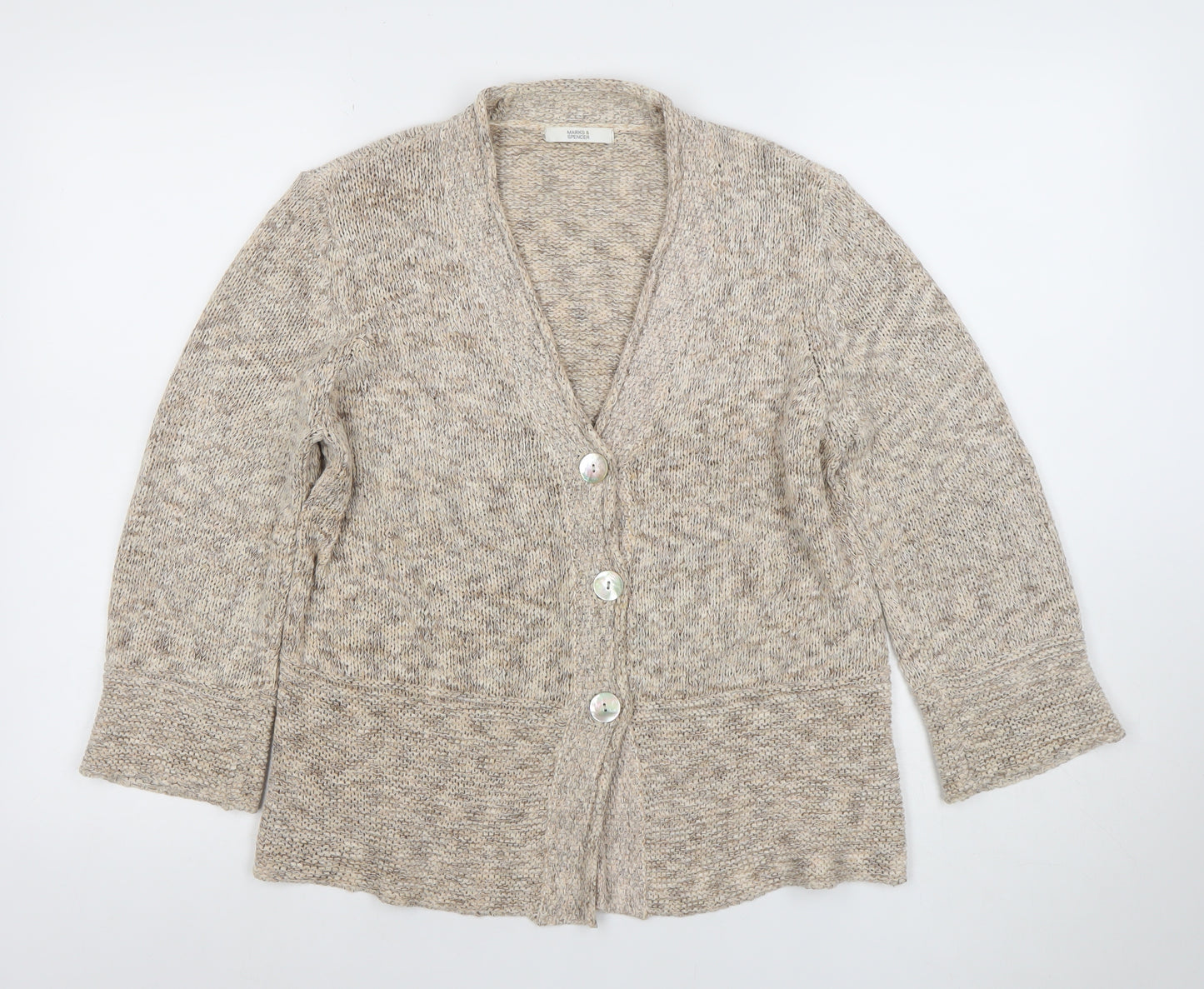 Marks and Spencer Women's Beige Knit V-Neck Cardigan UK14