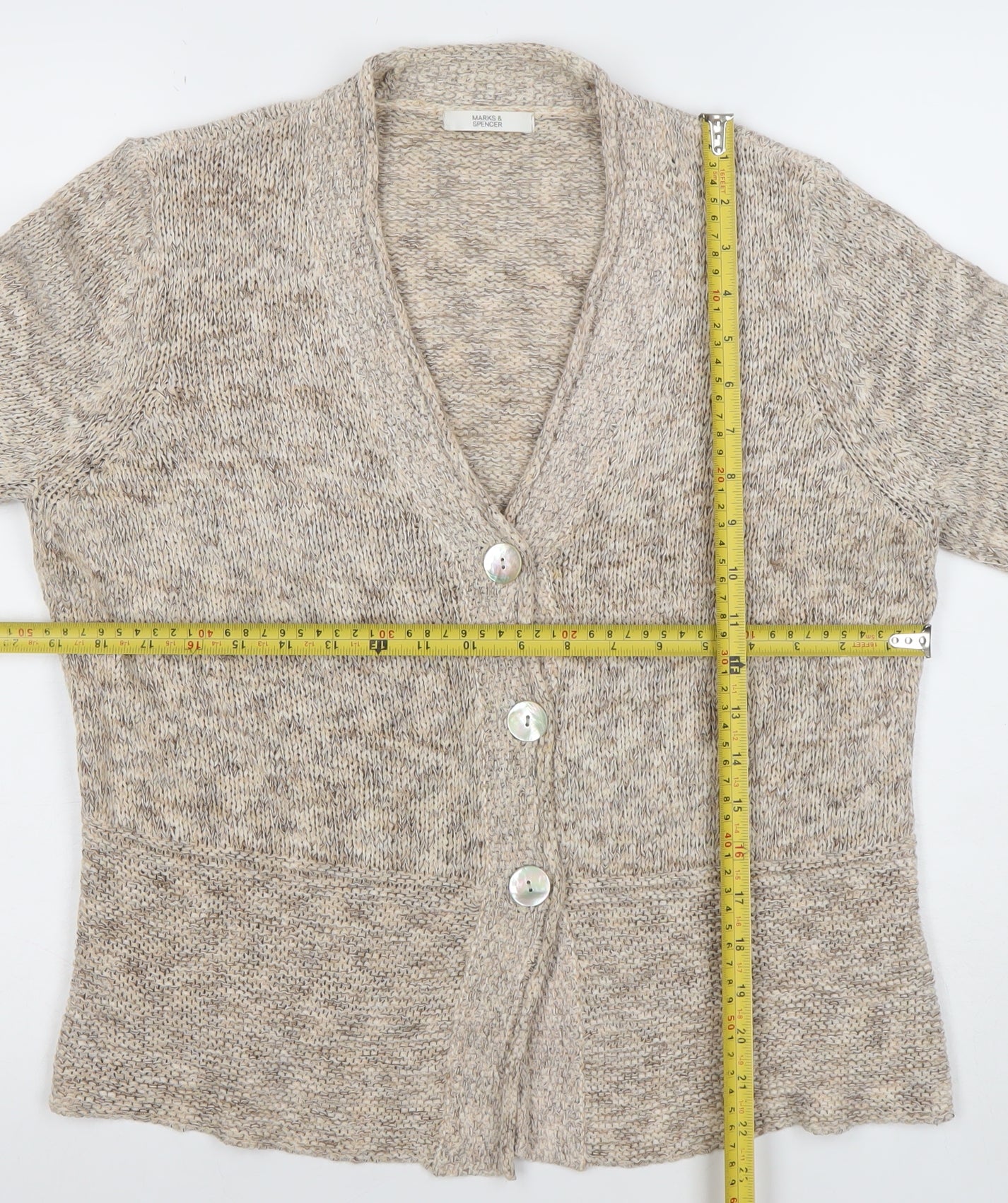 Marks and Spencer Women's Beige Knit V-Neck Cardigan UK14