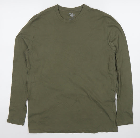 True Classic Men’s Green Long Sleeve Crew Neck Cotton Blend T-Shirt M