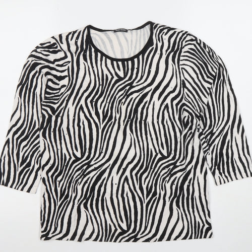 Gerry Weber Women’s Zebra Print 3/4 Sleeve Cotton Top Size 12 Black White